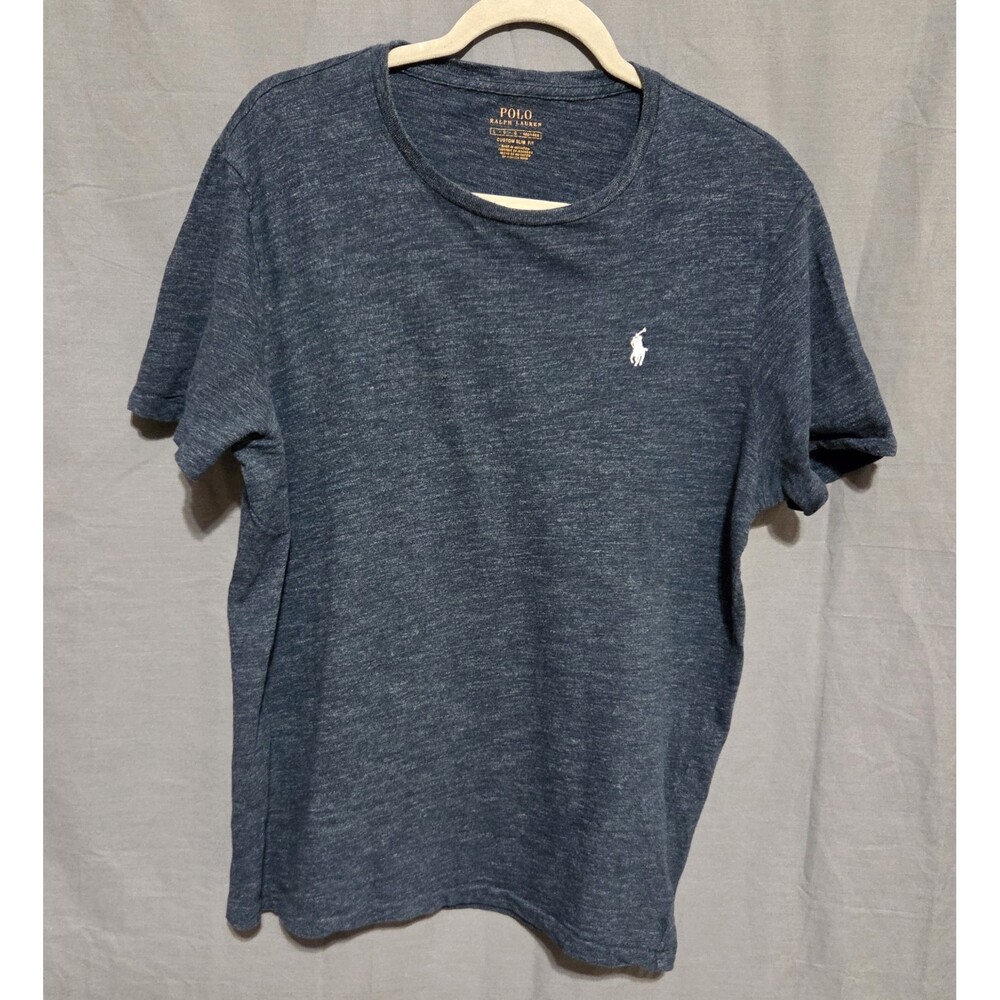 Polo Ralph Lauren Heathered Blue T Shirt Single Stitch White Pony Size Large EUC